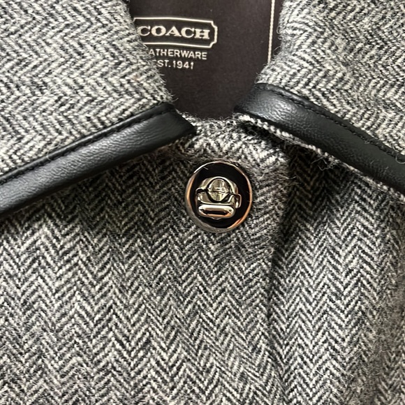Coach Long Wool Herringbone Coat, Gray, Small - Picture 9 of 13